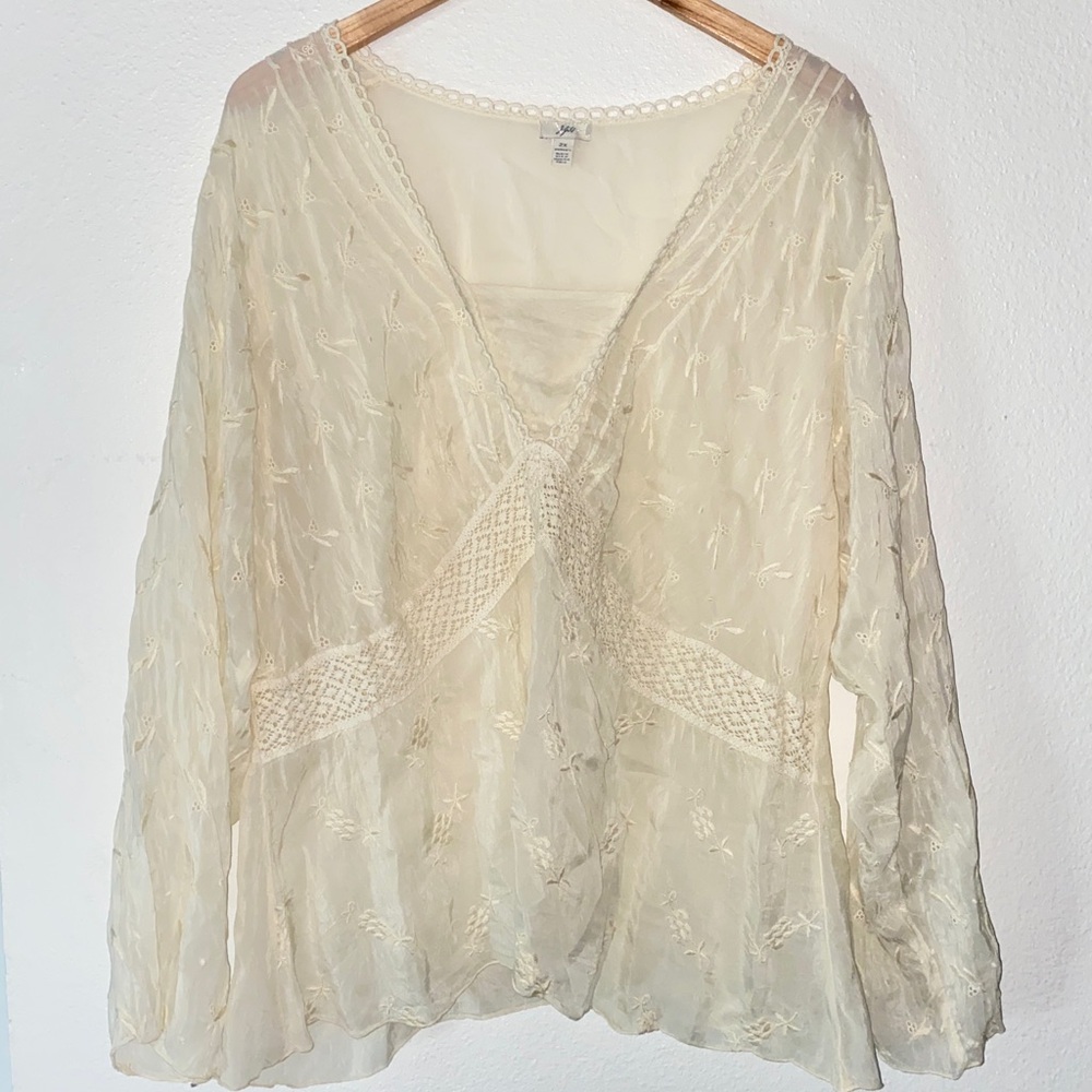 Vintage J Jill Rayon Cream Sheer Blouse